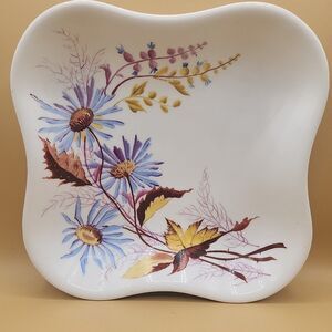 Hand Painted Porcelain Serving Dish European 19th Cen Vtg Blue Cornflower Floral